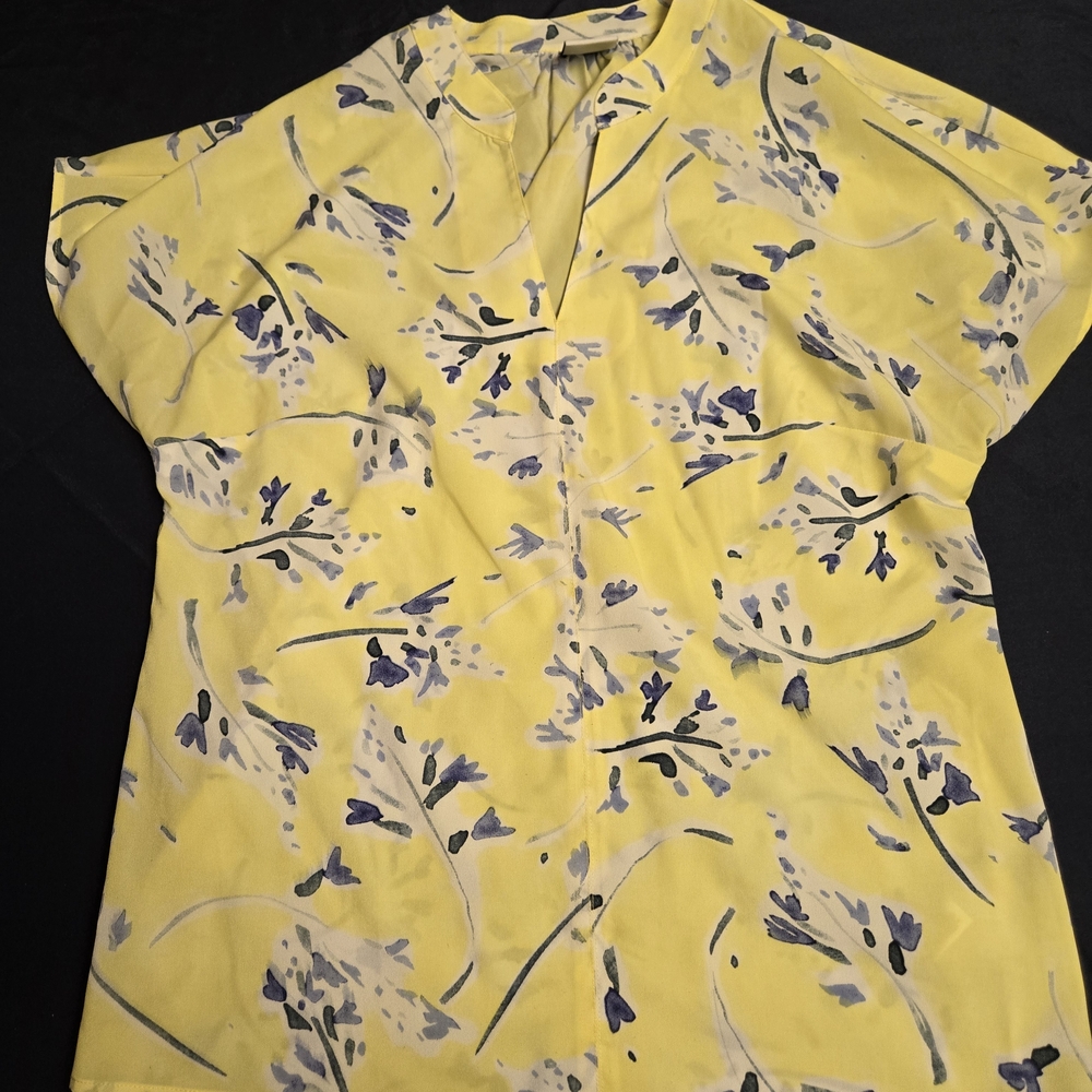 CAbi Yellow and Blue Floral Blouse